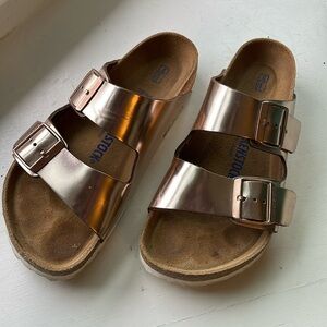 Birkenstock Arizona Soft Footbed Metallic Copper Gold Womens 38 Regular/Wide